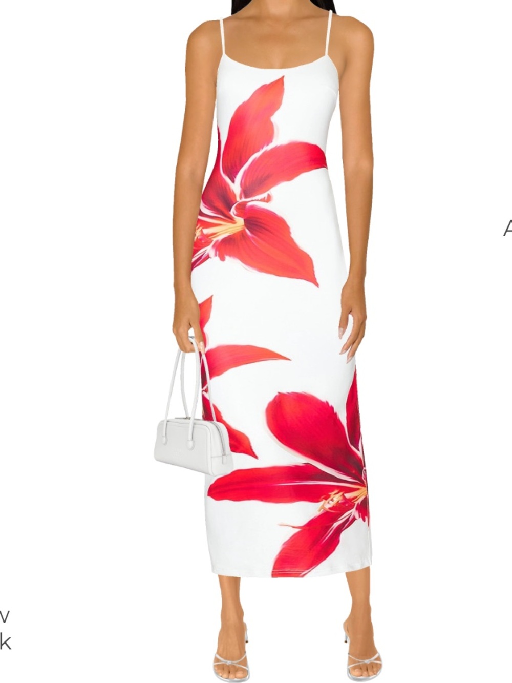 White Maxi Slip Dress with Red Floral Print